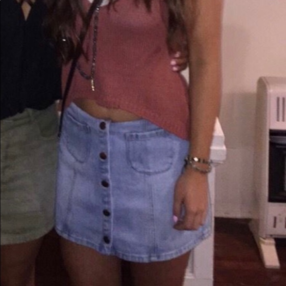 Brandy Melville snap button down light denim skirt